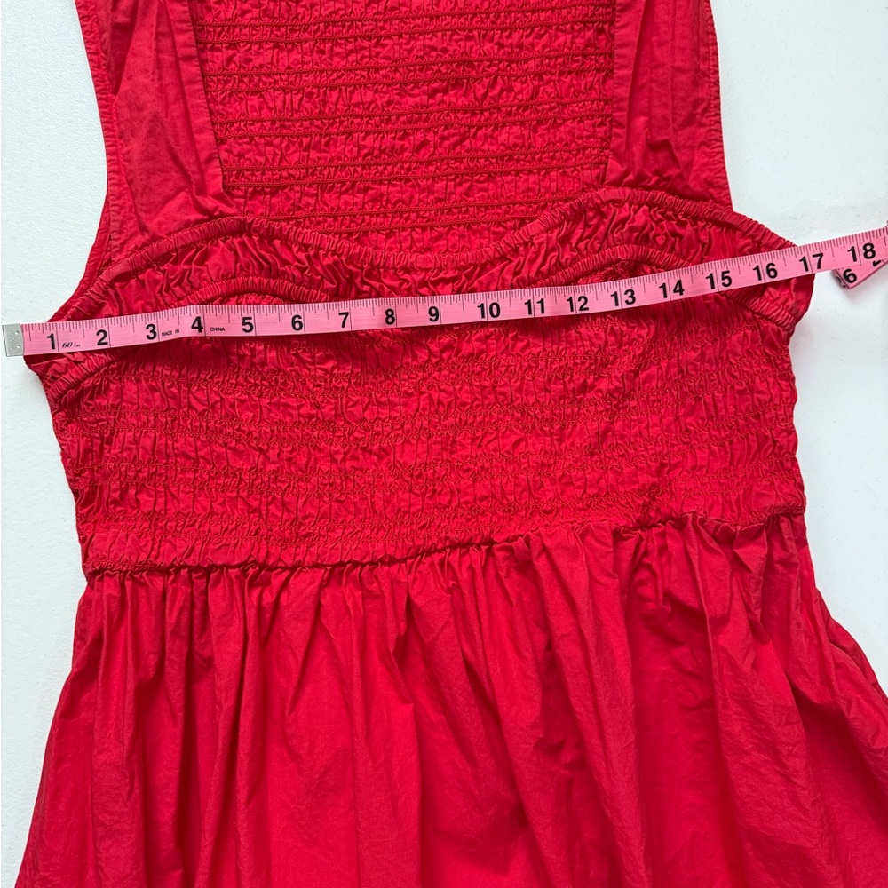 GANNI Red Smocked Sweetheart Midi Dress Size 44 L XL - Picture 5 of 7
